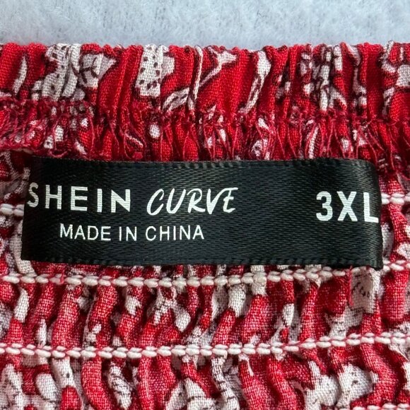 SHEIN CURVE Women Pullover Off-shoulder Floral Smoked Red Maxi Dress Sz 3XL NWOT - Picture 6 of 9